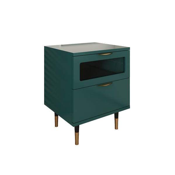 Modern Green Nightstand Nordic Bedside with 2 Drawers in Gold