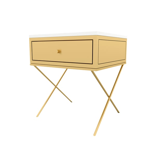 Modern Gold Nightstand Minimalist Lacquered Bedside Table with 1 Drawer