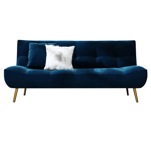 71" Sleeper Sofa Bed Velvet Upholstered Convertible Couch in Deep Blue