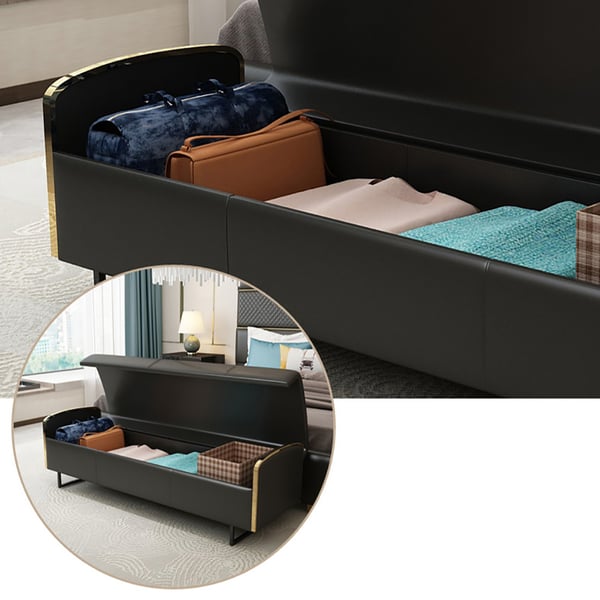 1470mm Black Bedroom Storage Bench in Artificial Leather Homary UK