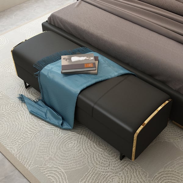 1470mm Black Bedroom Storage Bench in Artificial Leather Homary UK