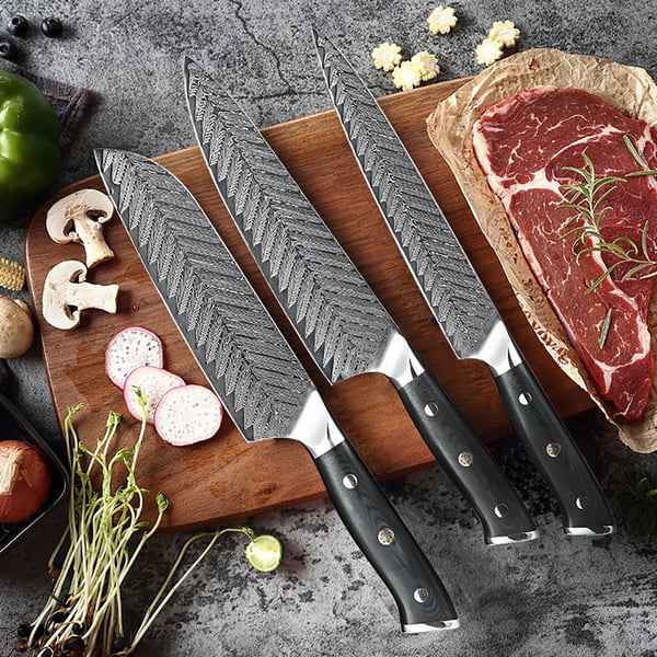 8piece Damascus Kitchen Knife Block Set Homary UK