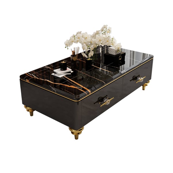 Chift 51.2" Modern Marble Coffee Table & Storage Drawers Gold Stainless