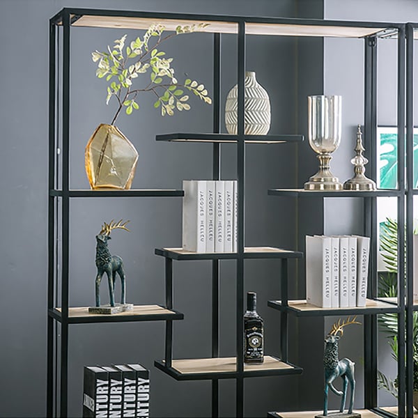 Classic Etagere Bookshelf in Solid Wood & Metal Homary