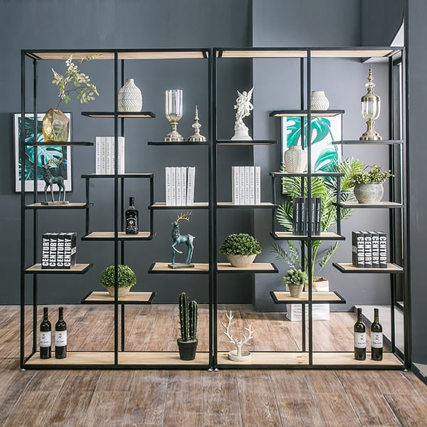 Classic Etagere Bookshelf in Solid Wood & Metal Homary