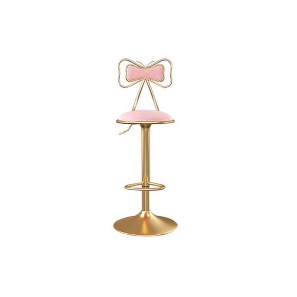 Pink Bar Stool Bowknot Backrest Velvet Upholstery Bar Chair Adjustable Seat Height | Homary