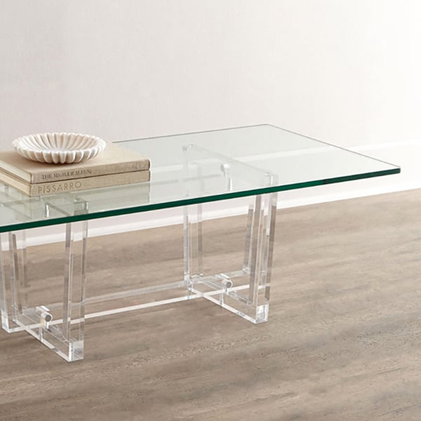 1200mm Modern Rectangular Clear Glass Coffee Table with Acrylic Base ...