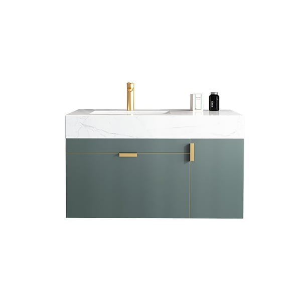 39" Green Floating Bathroom Vanity Sintered Stone Top & Ceramics