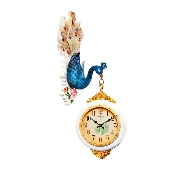 European Style TwoSided Wall Clock Embossed Peacock Decorative Hanging