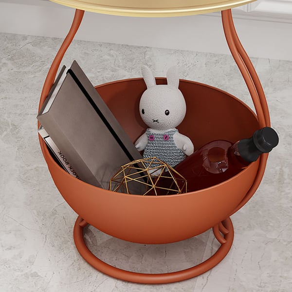 500mm Chic 2Tier Round Metal Side Table VaseShaped in Red & GoldHomary