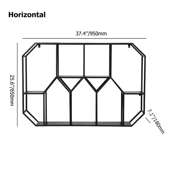 Nordic Black Geometric Wall Mounted Shelves Metal Floating BookshelfHomary
