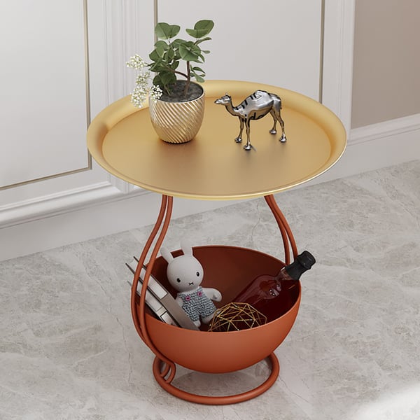 500mm Chic 2Tier Round Metal Side Table VaseShaped in Red & GoldHomary