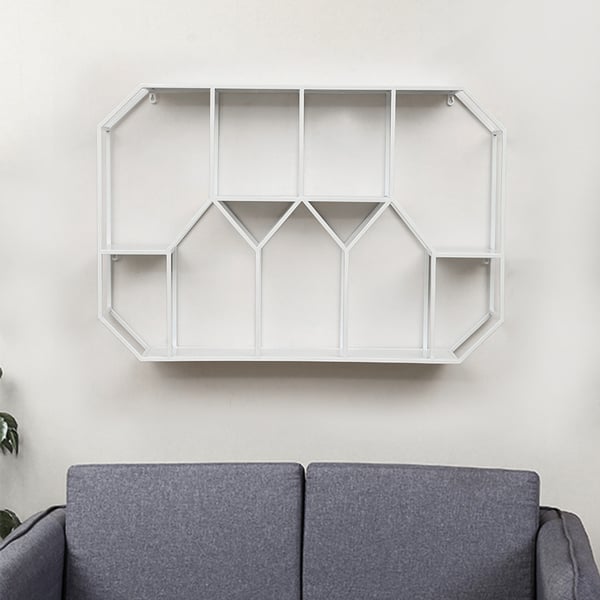 Nordic White Geometric Wall Mounted Shelves Metal Floating Bookshelf