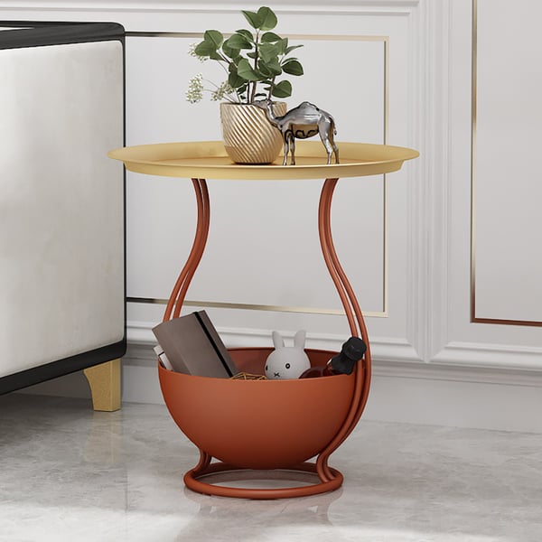 500mm Chic 2Tier Round Metal Side Table VaseShaped in Red & GoldHomary