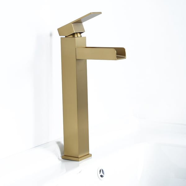 Brushed Gold Single Handle Waterfall Bathroom Vessel Sink Faucet Solid