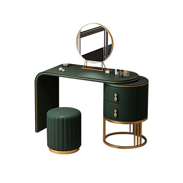 Green Faux Leather Makeup Vanity Set with Mirror and Stool Homary