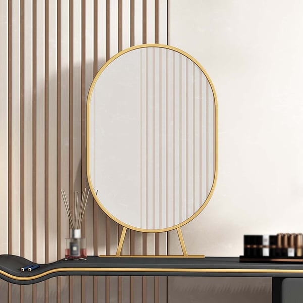 Light Grey Wood and Metal Makeup Vanity Set with Mirror and Stool