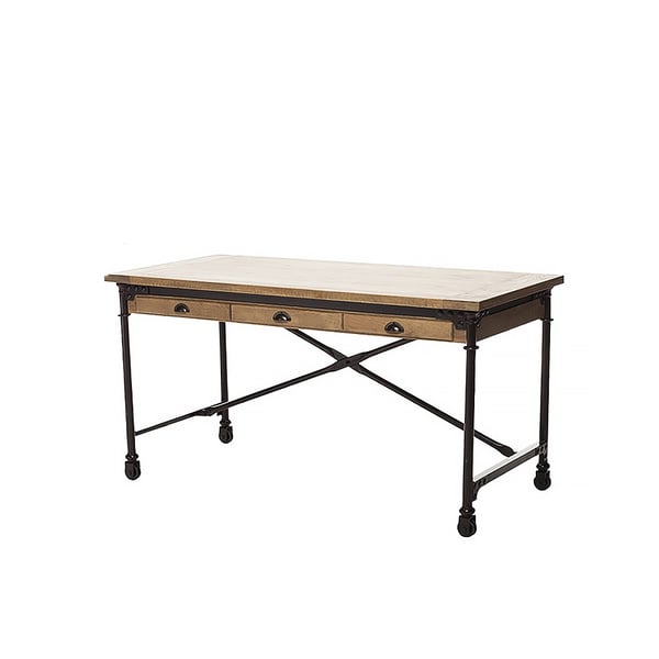Free Shipping on 1200mm Retro Industrial Rolling Desk Pine Wood Mobile