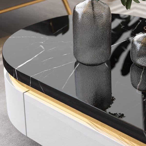 Modern Extendable Sled 2 Nesting Tables Marble Coffee Table Set with 2