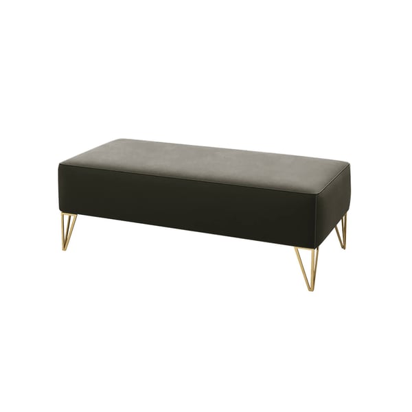 Modern Upholstered Bench Hallway Grey Cushioned Bench Gold Tapered Legs
