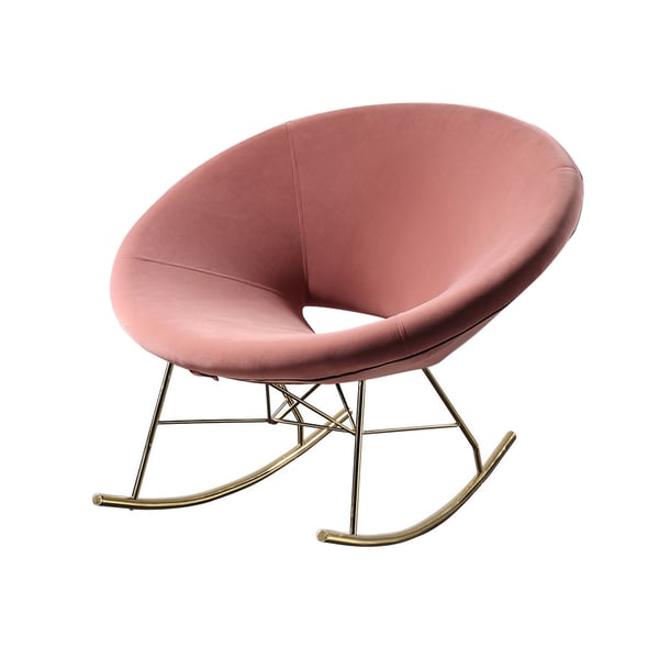 Pink Velvet Rocking Chair Round Egg Chair with Metal Legs in Gold