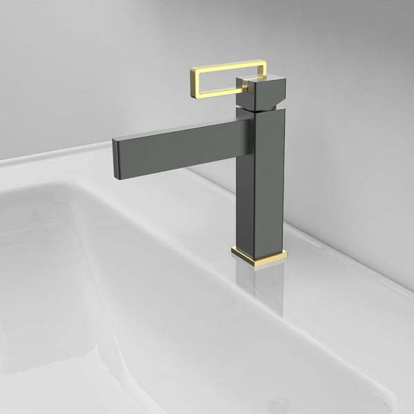 Geomatric Bathroom Basin Tap Solid Brass Monobloc Black and Gold