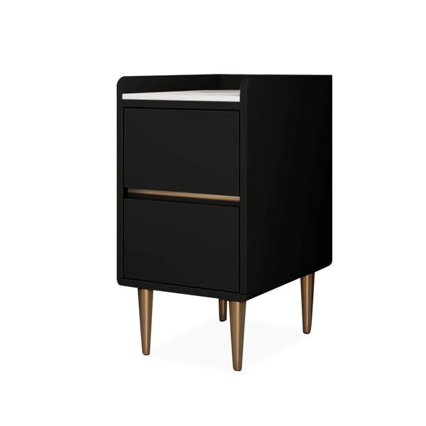 Table de nuit italienne noire avec dessus en pierre frittée avec 2