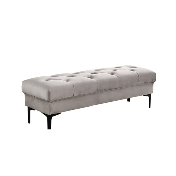 Light Gray Velvet Upholstered Bench Tufted Entryway Bench Metal Legs