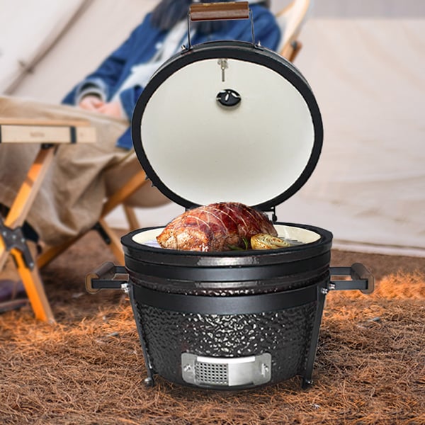 406mm Black Multipurpose Portable Ceramic Kamado Grill Homary UK