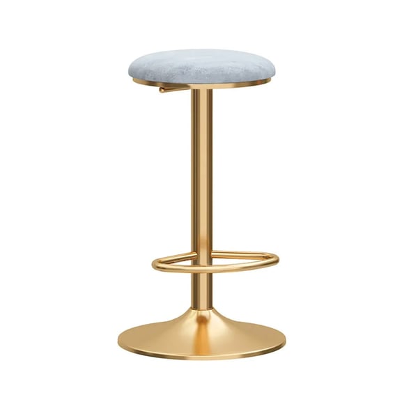 Gray Velvet Swivel Bar Stools Adjustable Height with Footrest Backless