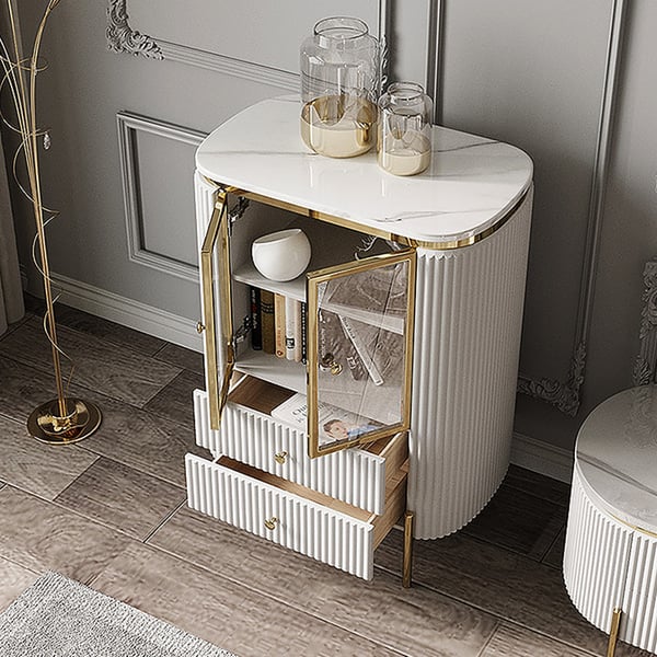 750mm Modern White Marble Top Display Chest with 2 Drawers & 2