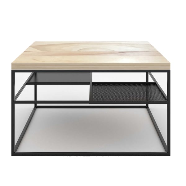 Industrial Style Square Coffee Table with Storage in Black & Natura