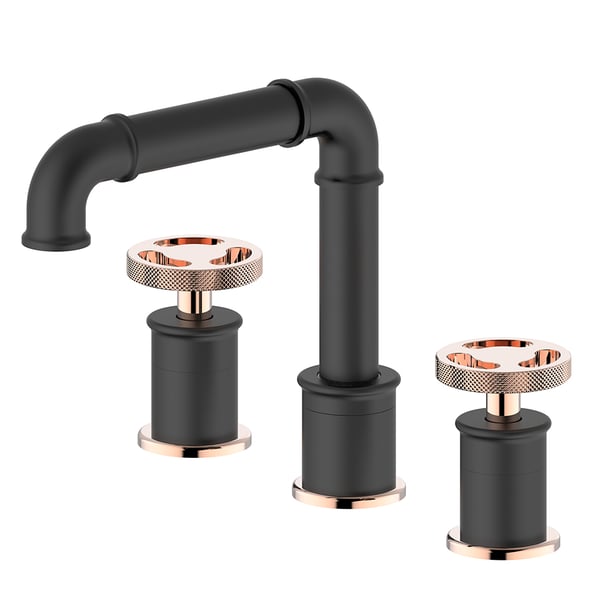 Ruth Industrial Pipe Black and Rose Gold Bathroom Widespread Sink