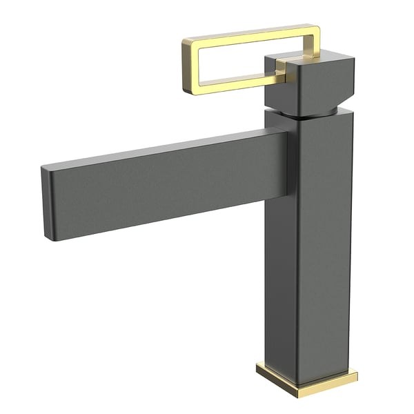 Geomatric Bathroom Basin Tap Solid Brass Monobloc Black and Gold