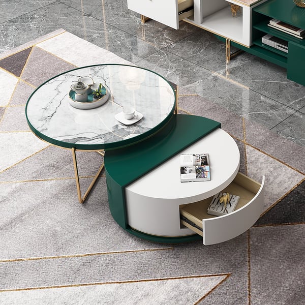 Modern Sintered Stone Top Coffee Table with Storage Round Nesting