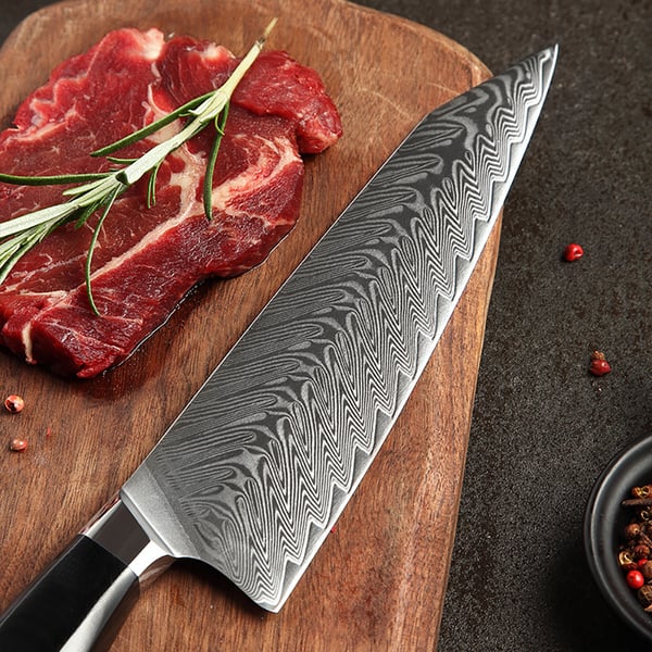 6 Pieces Damascus Kitchen Knife Set Japanese Knife Set with Wooden Block Homary UK