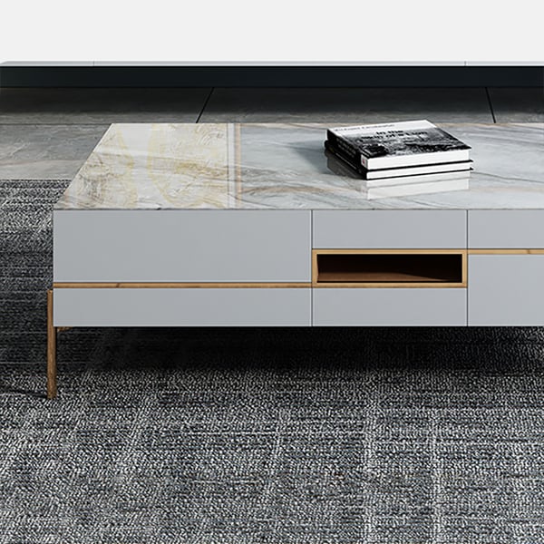 51" Modern White Sintered Stone Top Coffee Table with Storage 4 Drawers