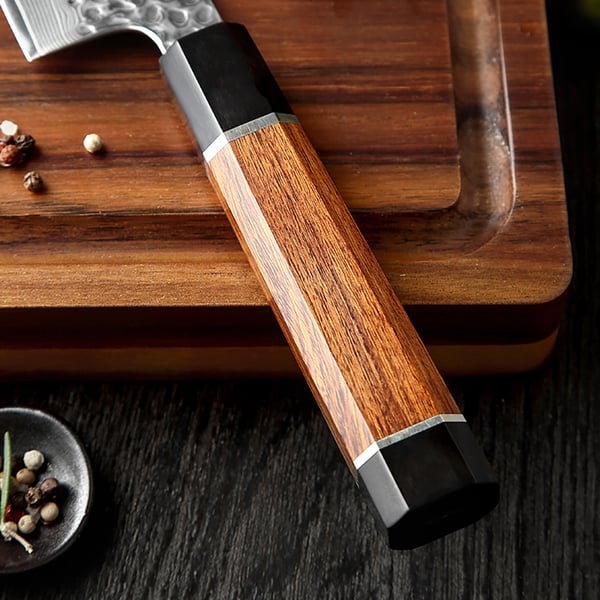 5 Pieces Damascus Kitchen Knife Set with Wooden Block & Desert Ironwood Handle Homary UK