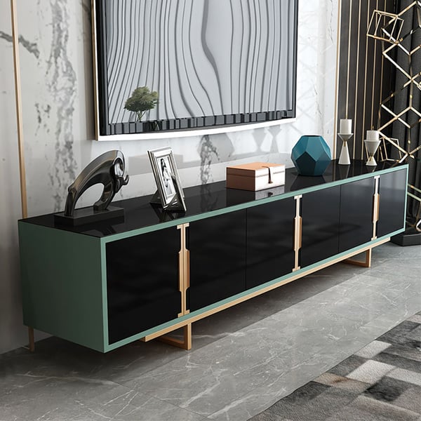 Modern Green Tempered Glass Coffee Table TV Stand Storage Living Room