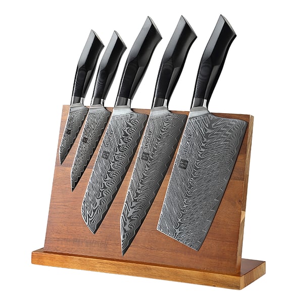 6 Pieces Damascus Kitchen Knife Set Japanese Knife Set with Wooden Block Homary UK