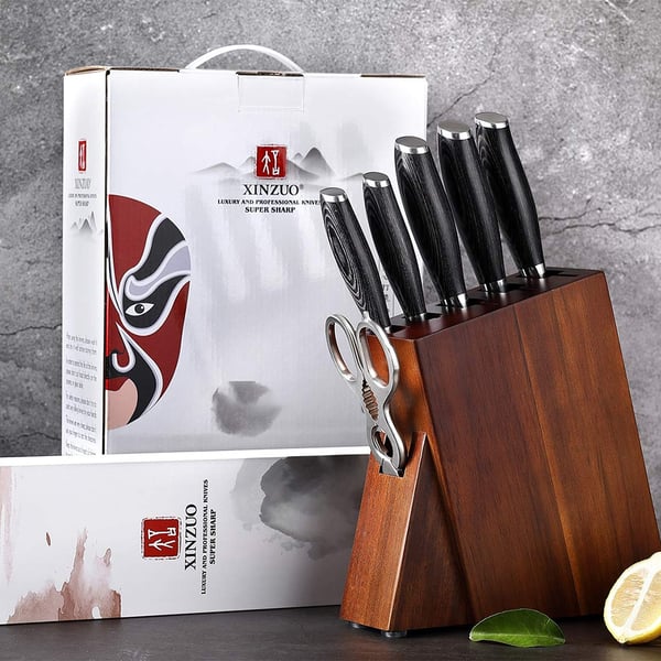 7 Pieces 67 Layers Damascus Knife Block Set with ScissorHomary