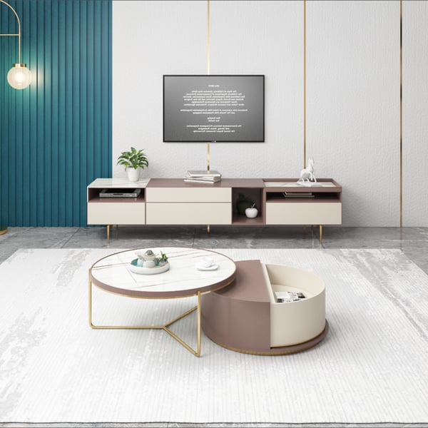 Modern Sintered Stone Top Coffee Table with Storage Round Nesting Coffee Table Set of 2 Homary