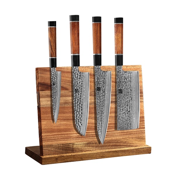 5 Pieces Damascus Kitchen Knife Set with Wooden Block & Desert Ironwood Handle Homary UK