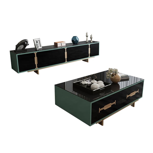Modern Green Tempered Glass Coffee Table TV Stand Storage Living Room