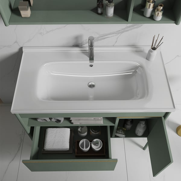 2 Pieces Green Freestanding Bathroom Vanity Set Wall Medicine Cabinet ...