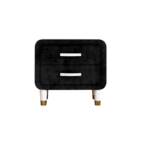 Modern Black Velvet Nightstand with 2 Drawers Bedroom Homary