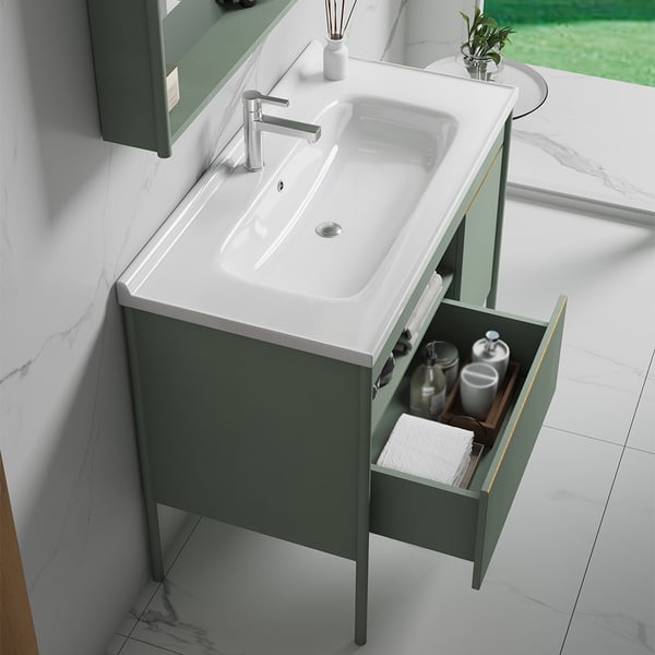 2 Pieces Green Freestanding Bathroom Vanity Set Wall Medicine Cabinet ...