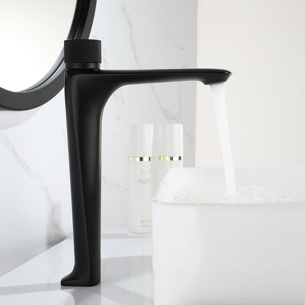 Black Modern Bathroom Monobloc Tap Tall Basin Mixer Tap with Press ...