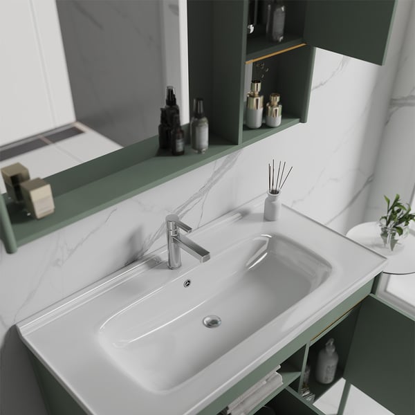 2 Pieces Green Freestanding Bathroom Vanity Set Wall Medicine Cabinet ...