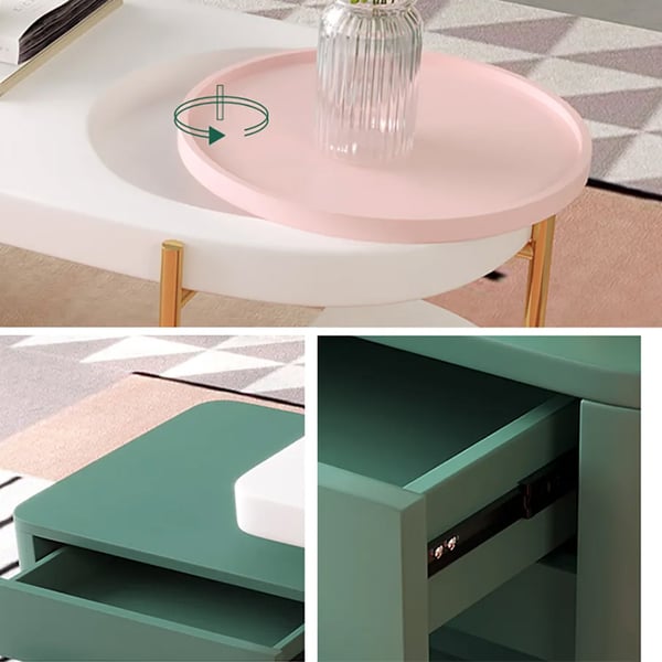 Contemporary Pink & White & Green Coffee Table with Storage Extendable ...